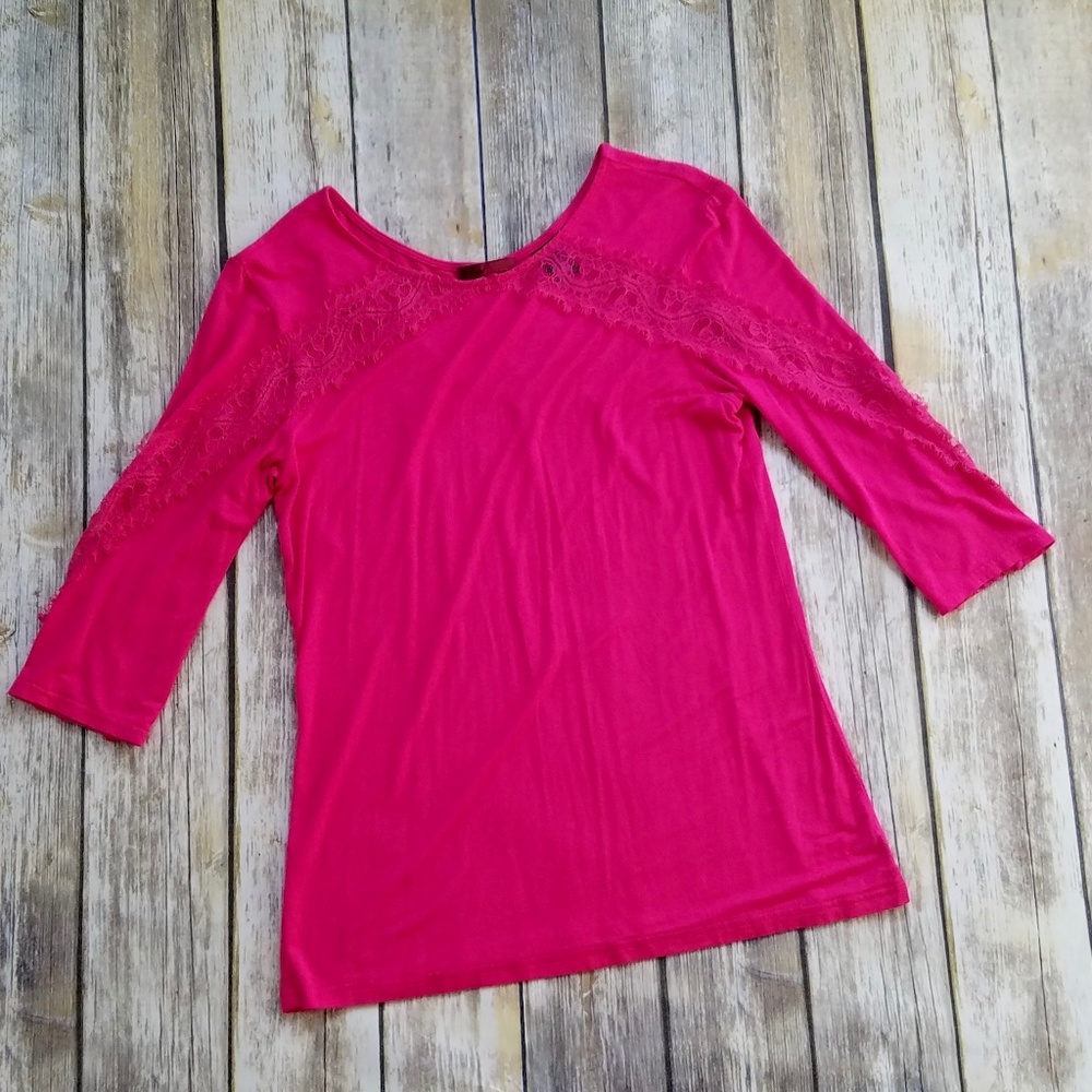 BKE Pink Lace 3/4 Tee LARGE